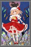  ascot blonde_hair bloomers blush bobby_socks crystal flandre_scarlet full_moon hat laevatein lance mary_janes moon polearm red_eyes shoes short_hair side_ponytail socks sogogo solo touhou weapon wings 