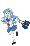  bag blue_hair ikamusume izumi_(hsls) school_uniform serafuku shinryaku!_ikamusume simple_background solo tentacle_hair 