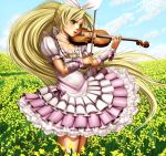  blonde_hair cure_rhythm flower flower_field green_eyes harihisa horizon instrument long_hair magical_girl minamino_kanade precure solo suite_precure violin wrist_cuffs 