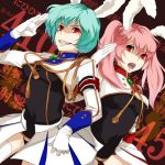  bunny_ears evil_grin evil_smile gloves grin jpeg_artifacts mimi_(artist) mimi_(haruhaiiyone) open_mouth pink_hair red_eyes short_hair showgirl_skirt siesta410 siesta45 siesta_sisters smile thigh-highs thighhighs twintails umineko_no_naku_koro_ni 