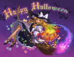  braid broom candy halloween hat jack-o'-lantern kirisame_marisa long_hair pumpkin touhou witch witch_hat yellow_eyes yukiusagi1983 