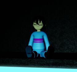  1other 2021 3d ambiguous_gender blue_pants blue_shirt boots brown_boots brown_hair child commentary dark digital_media double_horizontal_stripe english_commentary frisk_(undertale) full_body garry's_mod_(medium) horizontal-striped_clothes human long_sleeves myiggywanna outdoors paint.net_(medium) pants pink_stripes short_hair sitting solo striped_clothes striped_sweater sweater two-tone_sweater undertale utdr_(toby_fox) 