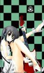  absurdres ankle_garter anklet bare_legs bare_shoulders black_eyes black_hair fender guitar high_heels highres instrument jewelry k-on! kagome kagome_(traumatize) legs mustang nakano_azusa profile shoes sitting solo thighs traumatize twintails 