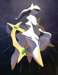  absurdres animal_focus arceus colored_sclera commentary ewokakukaede green_sclera headscarf highres no_humans pokemon pokemon_(creature) pokemon_diamond/pearl/platinum pokemon_focus pokemon_legends:_arceus red_scarf scarf untranslatable_commentary white_headscarf yellow_sclera 