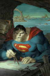  bizarro_(superman) blue_bodysuit bodysuit bruise bruised_eye cape dc_comics highres injury missing_tooth muscular muscular_male paolo_rivera red_cape superhero_costume superman_(series) superman_logo 