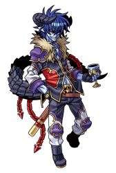  1boy ankle_boots armor beelzebub_(shinrabanshou) black_boots black_horns black_jacket black_pants black_sclera black_tail blue_hair blue_skin boots chain colored_sclera colored_skin cup demon_boy demon_horns demon_tail drinking_glass fur-trimmed_jacket fur_trim hand_in_pocket harakawa_mitsuhiro holding holding_cup horns jacket knee_pads multicolored_jacket multicolored_pants muscular muscular_male nail_polish official_art pants pointy_ears purple_jacket purple_nails red_jacket sheath shinrabanshou short_hair shoulder_armor skull_belt smile solo tail third-party_source transparent_background tsurime white_jacket white_mouth white_pants yellow_eyes 