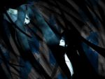  bad_id bangs black_hair black_rock_shooter black_rock_shooter_(character) blue_eyes closed_eyes coat dark front-tie_top green_hair hatsune_miku highres hooded_jacket jacket memai multiple_girls pale_skin shorts tears twintails uneven_twintails vocaloid wallpaper 