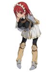 armor bad_id boots breasts cecily_cambell headband highres koku pantyhose red_eyes red_hair seiken_no_blacksmith skin_tight solo 