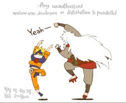  2boys blonde_hair commentary_request deogbab flak_jacket jacket japanese_clothes jiraiya_(naruto) korean_commentary long_hair lowres multiple_boys naruto_(classic) naruto_(series) spiky_hair teacher_and_student uzumaki_naruto uzumaki_symbol white_hair 