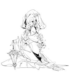  1girl bare_shoulders blonde_hair brown_eyes chuzenji commentary_request dress hand_puppet highres idolmaster idolmaster_cinderella_girls idolmaster_cinderella_girls_starlight_stage lantern lineart monochrome puppet shirasaka_koume short_hair solo white_background 