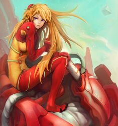  angel_(evangelion) blue_eyes bodysuit breasts evangelion:_2.0_you_can_(not)_advance faux_traditional_media hands highres lips long_hair mecha neon_genesis_evangelion orange_hair plugsuit ramiel rebuild_of_evangelion see-through shikinami_asuka_langley sideboob signature skindentation solo souryuu_asuka_langley takaya_lee takayalee test_plugsuit very_long_hair wind 