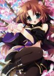  boots brown_hair cherry_blossoms green_eyes highres open_mouth pantyhose sakura_tale short_hair smile solo wakaba_rinko youta 