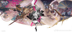  3boys 4girls ahoge ammunition_belt arknights ascot bird_girl black_cape black_coat black_dress black_gloves black_hair black_hat black_jacket blue_ascot cape capelet circular_saw closed_mouth coat colored_inner_hair copyright_logo copyright_notice cross_scar dark-skinned_male dark_skin dress fish_boy floating_hair front-seamed_legwear full_body gladiia_(arknights) gloves green_gloves grey_eyes grey_hair gun hat head_wings highres holding holding_gun holding_lantern holding_polearm holding_sword holding_weapon infection_monitor_(arknights) irene_(arknights) jacket lantern lighthouse logo long_hair lumen_(arknights) min_(120716) mizuki_(arknights) multicolored_hair multiple_boys multiple_girls night official_alternate_costume official_art orange_eyes pants pantyhose pointy_ears polearm ponytail profile rapier red_eyes saw scar scar_across_eye scar_on_face seamed_legwear short_ponytail skadi_(arknights) skadi_the_corrupting_heart_(arknights) skirt specter_(arknights) specter_the_unchained_(arknights) sword thorns_(arknights) tricorne watermark waves weapon weibo_username weibo_watermark white_capelet white_gloves white_hair white_jacket white_pants white_pantyhose white_skirt wings 