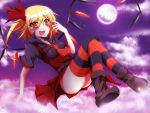  blonde_hair blush boots fang flandre_scarlet halloween highres solo striped striped_legwear suterii thigh-highs thighhighs touhou wallpaper wings 