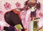  bandaid blush book glasses green_eyes highres glasses panties panties_under_pantyhose pantyhose pantyshot sakura_tale seifuku sikorsky skirt solo underwear wakaba_rinko 