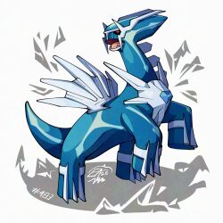 dialga looking_to_the_side mistray-art no_humans numbered open_mouth pokemon pokemon_(creature) signature simple_background solo white_background 