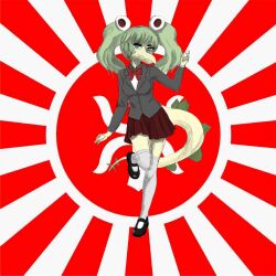  1girl absurdres command_&amp;_conquer command_&amp;_conquer:_red_alert command_&amp;_conquer:_red_alert_3 cosplay hair_tie highres imperial_japanese_army japanese_flag neckerchief red_neckerchief rising_sun_flag skirt snoot_game solo sunburst tagme telekinesis twintails yuriko_omega yuriko_omega_(cosplay) 