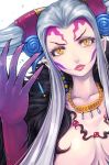  cleavage dissidia_final_fantasy earrings elf facial_mark final_fantasy final_fantasy_viii jewelry large_breasts lips lipstick long_hair mahito makeup necklace pointy_ears silver_hair slit_pupils ultimecia yellow_eyes 