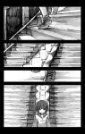  hoodie kitsune_(kazenouta) monochrome original short_hair single_shoe solo stairs walking 