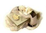  banana basket belt book headphones kagamine_len kagamine_rin nail_polish orange pen pencil sailor_collar sitting sleeping table uniform vocaloid white 