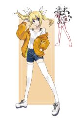  alternate_costume arimura_hinae blue_shorts casual chaos;child efunohitof4 highres science_adventure shorts thigh-highs white_thighhighs 