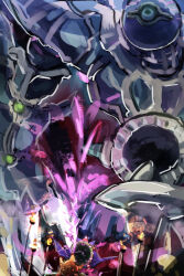  black_illusion_ritual cape claws duel_monster extra_eyes fire hatano_kiyoshi highres monster outstretched_arms relinquished spread_arms summoning thousand-eyes_idol yu-gi-oh! 