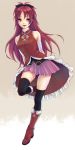  artist_request bare_shoulders boots detached_sleeves dress hair_bow legs long_hair magical_girl mahou_shoujo_madoka_magica open_mouth ponytail red_eyes red_hair redhead sakura_kyouko smile solo sumiso_(smi-o-o-tho) thigh-highs thighhighs 