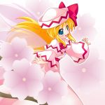  blonde_hair blue_eyes capelet cherry_blossoms dress hat highres lily_white long_hair outstretched_arms shinjitsu solo spread_arms touhou wings 
