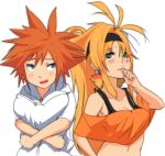  blue_eyes blush brown_hair crossover earrings final_fantasy final_fantasy_x final_fantasy_x-2 green_eyes jc jewelry kingdom_hearts lowres rikku sora_(kingdom_hearts) 