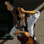  bass_guitar black_hair eeotoko fender highres instrument k-on! long_hair realistic signature 