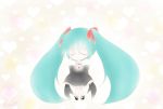 aqua_hair bow chibi closed_eyes dress frills hair_ribbon hands_on_chest hatsune_miku mary_janes simple_background twintails very_long_hair vocaloid white 