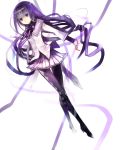  akemi_homura glasses hairband long_hair mahou_shoujo_madoka_magica pantyhose purple_eyes purple_hair red-framed_glasses ribbon skirt solo spoilers teki_(kakari) violet_eyes 