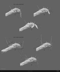  3d absurdres arrow_(symbol) artist_name attack_ship_(eve_online) caldari_navy_(eve_online) caldari_state_(eve_online) commentary company_logo company_name concept_art copyright_logo copyright_name cormorant_(eve_online) daniel_matthews dated destroyer_(eve_online) english_commentary english_text eve_online grey_background greyscale highres logo military_vehicle monochrome no_humans official_art photoshop_(medium) radio_antenna redesign science_fiction simple_background spacecraft variations vehicle_focus vehicle_name 