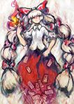  alternate_hairstyle bow faux_traditional_media fire fujiwara_no_mokou hair_bow highres kogiso long_hair sleeves_rolled_up solo speed_painting touhou twintails very_long_hair 