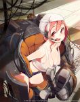  1girl breasts character_request headset highres large_breasts mecha open_mouth pink_eyes pink_hair short_hair short_shorts shorts smile solo ssberit tank_top v watermark 