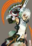  .hack//g.u. detached_sleeves gloves gun haseo navel red_eyes shirabi_(life-is-free) solo tattoo weapon white_hair 