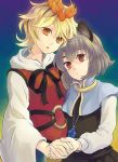  animal_ears blonde_hair brown_eyes brown_hair bust grey_hair hair_ornament hand_holding holding_hands jewelry mouse_ears multicolored_hair multiple_girls nazrin orange_eyes pendant red_eyes short_hair tomobe_kinuko toramaru_shou touhou two-tone_hair 