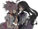  akemi_homura bad_id black_hair glasses gloves hands_clasped holding_hands kaname_madoka long_hair magical_girl mahou_shoujo_madoka_magica multiple_girls pink_eyes pink_hair purple_eyes red-framed_glasses short_twintails spoilers tears toco_(7037034) twintails violet_eyes white_gloves 