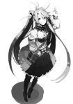  book breasts cleavage copyright_request dress long_hair long_sleeves monochrome shirabi_(life-is-free) solo twintails very_long_hair 