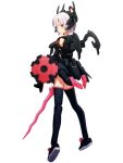  blade busou_shinki doll_joints pink_hair red_eyes shield short_hair simple_background solo thighhighs zilvern 