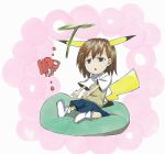  animal_ears bad_id brown_hair cosplay hair_ornament hairpin misaka_mikoto nokouikida pikachu pikachu_(cosplay) pokemon power_connection school_uniform skirt solo tail to_aru_kagaku_no_railgun to_aru_majutsu_no_index uniform 