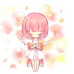  angel angel_wings bad_id bow copyright_request dress pink_hair praying solo white white_background wings yuya_(night_lily) 