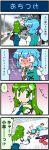  artist_self-insert blood blue_eyes blue_hair comic frog green_eyes green_hair heterochromia highres jpeg_artifacts kochiya_sanae long_hair mizuki_hitoshi nosebleed red_eyes snake sweat tatara_kogasa touhou translated translation_request 