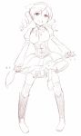  beret blush boots breasts drill_hair fingerless_gloves gloves hat kyubey kyuubee long_hair magical_girl mahou_shoujo_madoka_magica monochrome nagian open_mouth puffy_sleeves sketch smile stretch thigh-highs thighhighs tomoe_mami twintails 