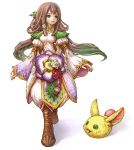  brown_hair concept_art flower green_eyes large_flower long_hair official_art oversized_object rabite ritzia seiken_densetsu seiken_densetsu_4 simple_background very_long_hair 