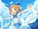  alice_margatroid alice_margatroid_(pc-98) blonde_hair fred04142 hairband happy outstretched_arms paper sky smile solo spread_arms touhou touhou_(pc-98) yellow_eyes 