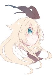  1girl ;) alice_(grimms_notes) alice_(original)_(grimms_notes) aqua_eyes brown_hairband brown_neckerchief commentary_request cropped_shoulders grimms_notes hair_between_eyes hairband light_blush long_hair long_sidelocks looking_at_viewer neckerchief one_eye_closed sidelocks simple_background smile solo split_mouth upper_body white_background yama_66 