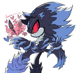  2boys chinese_commentary colored_sclera commentary_request doodle_inset english_text from_side furry furry_male green_eyes highres infinite_(sonic) jackal_boy kaob1112 male_focus mephiles_the_dark multiple_boys profile red_sclera sonic_(series) sonic_forces sonic_the_hedgehog_(2006) sound_effects white_background 