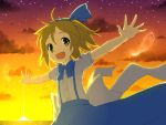  alice_margatroid alice_margatroid_(pc-98) blonde_hair bust fred04142 hairband happy outstretched_arms sky smile solo spread_arms sunset touhou touhou_(pc-98) yellow_eyes 