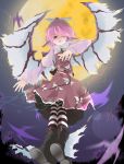 artist_request boots from_below full_moon looking_down moon mystia_lorelei night red_eyes short_hair solo striped striped_legwear striped_thighhighs thigh-highs thighhighs touhou wafuryavka wings wink 